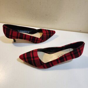 SOLE SOCIETY Red Plaid Pointed Toe Heels Shoes Size 11B/41
